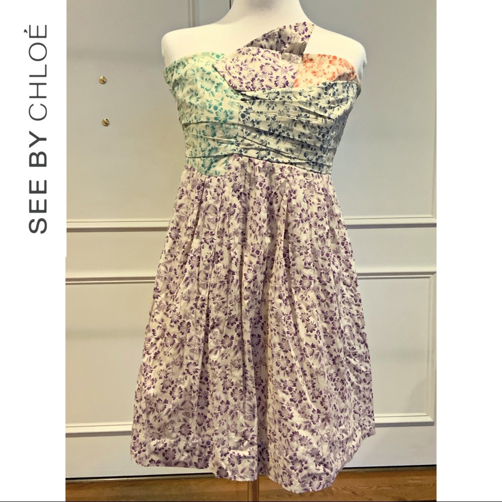 See By Chloe Floral Strapless Dress Sz. 4